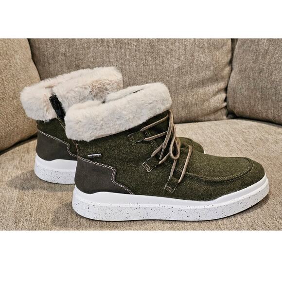 Romika Boots Womens 40 ( 9/ 9.5 ) Faux Fur Lace Up Zip Up Booties Olive Dry Tex - Picture 2 of 9